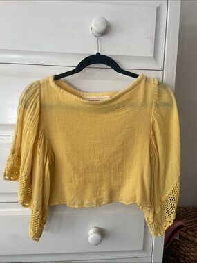 Jen's Pirate Booty Sunny Yellow Crochet Bell-Sleeve Crop Top